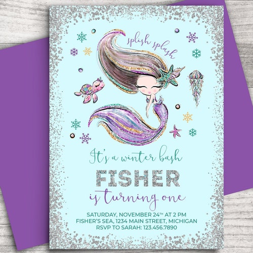 Editable Black Mermaid Birthday Invitation Mermaid Kisses and - Etsy