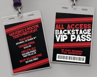 Backstage Pass Lanyard 2 Sides Birthday Invitation