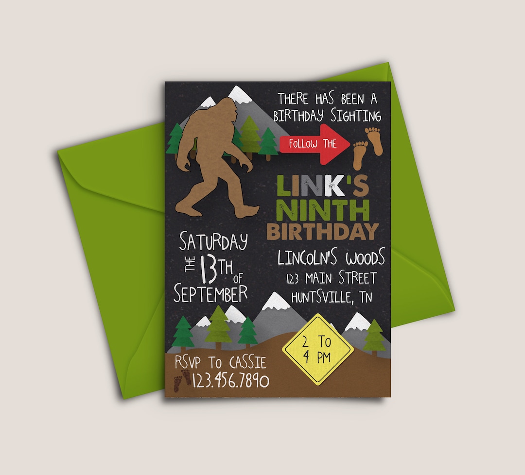 Bigfoot Sasquatch Birthday Invitation Etsy