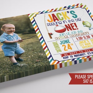 Reeling in the Big One Fishing Photo Birthday Invitation with FREE Thank You Note!