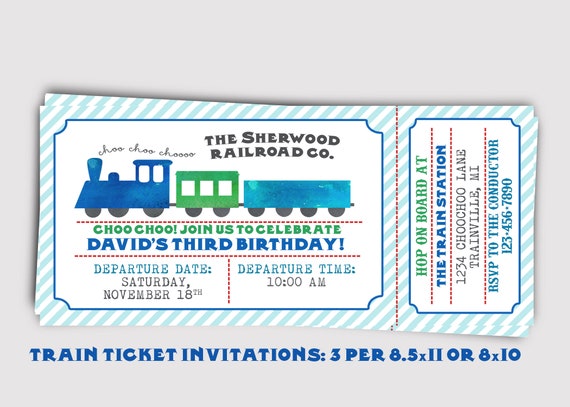 Train Ticket Watercolor Birthday Invitation Etsy