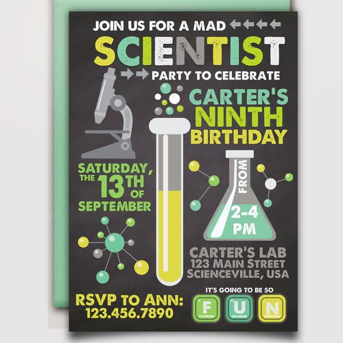 Science Invitation Printable Mad Science Birthday Party - Etsy