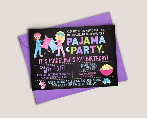 Pajama Party Sleepover Birthday Invitation | Etsy