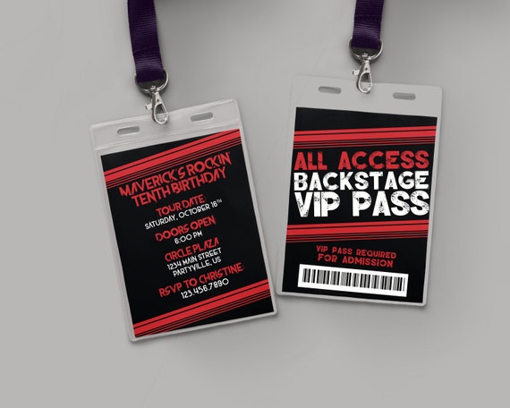 Backstage Pass Lanyard 2 Sides Birthday Invitation Etsy