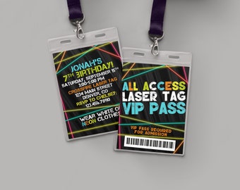 VIP Pass Laser Tag 2 Sides Birthday Invitation