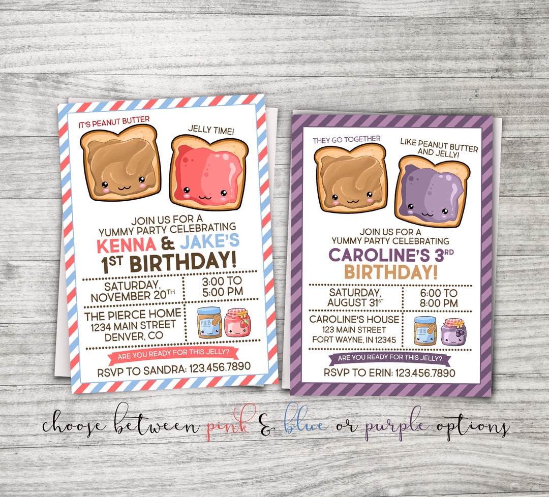 Peanut Butter and Jelly Birthday Invitation - Etsy