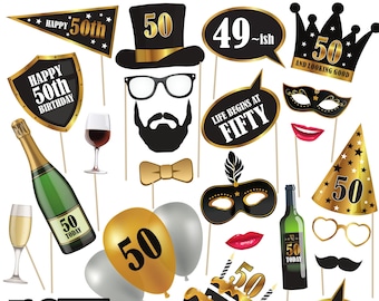 High Quality Card 50th Birthday High Photo Booth Props On Sticks. 50th Birthday Party Props