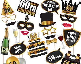 High Quality Card 60th Birthday High Photo Booth Props On Sticks. 60th Birthday Party Props