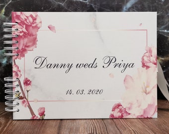 Personalised Marble & Rose Gold Floral Frame Guestbook DIY Photo Album