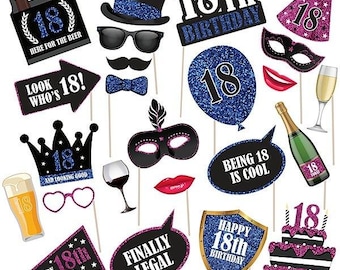 High Quality Card 18th Birthday High Photo Booth Props On Sticks. 18th Birthday Party Props