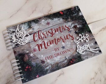 Personalised Rustic Wood With Holly Xmas Memory  Guestbook DIY Photo Album