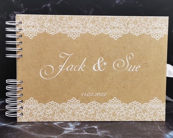 Personalised Classic Brown Design with White Lace Detail Guestbook DIY Photo Album