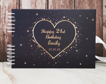 Personalised Black With Golden Sparkling Heart Guestbook DIY Photo Album