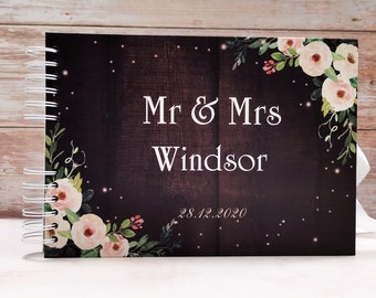 Personalised Brown Wood With Pink Roses Guestbook DIY Photo Album