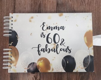 Personalised Elated Celebratory Black Gold Balloons Confetti Guestbook DIY Photo Album
