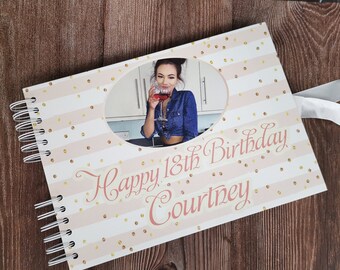 Personalised Champagne Gold White Stripe Celebratory Confetti Guestbook DIY Photo Album