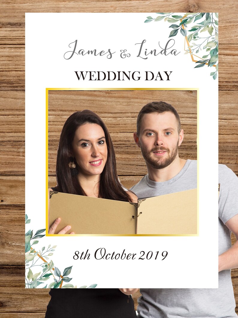 Personalised White, Gold and Green Floral Design - Custom Printed 'Selfie' Posing Frame image 2