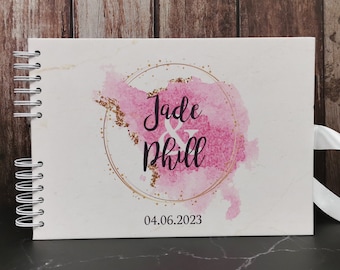 Personalised Light Pink Marble With Rose Gold Sphere & Rose Watercolour Guestbook DIY Photo Album