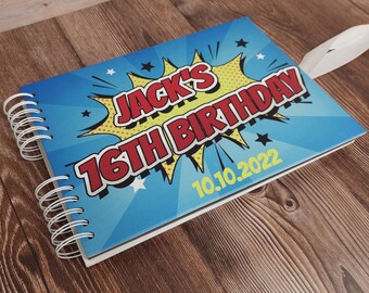 Personalised Blue Pop Art Comic  Guestbook DIY Photo Album