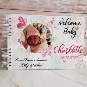 Personalised White & Pink Butterfly Baby Shower Book Guestbook DIY Photo Album
