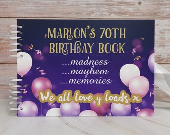 Personalised Elated Celebratory Pink Purple Balloons Confetti Guestbook DIY Photo Album