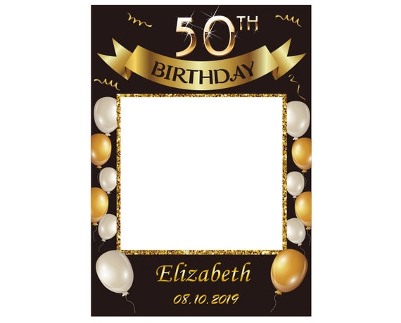 Personalised Black & Gold With Balloons and Banner - Custom Printed 'Selfie' Posing Frame