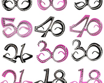 Number-shaped Milestone Birthday Diamante Glasses