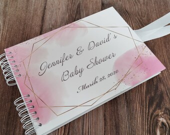 Personalised Pink Watercolour and Gold Geometric Frame and Speckles Guestbook DIY Photo Album