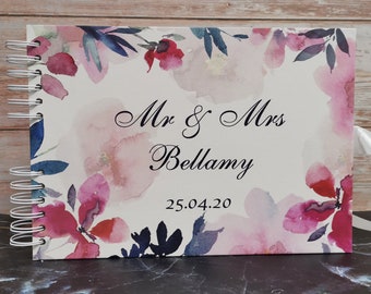 Personalised Pastel Water Colour Flowers Guestbook DIY Photo Album