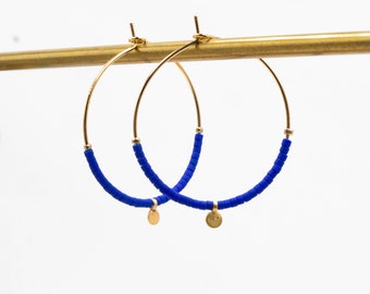 Créoles bleu cobalt, minimalistes / créoles dorées à l'or fin 1 micron / créoles en perles de verre japonaises Miyuki / bijou de créateur