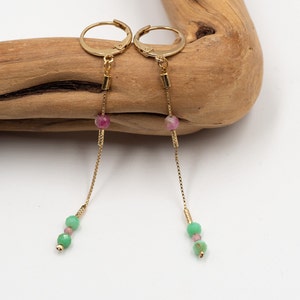 Long, light, elegant, minimalist earrings / designer jewelry / fine gold natural stones / handmade