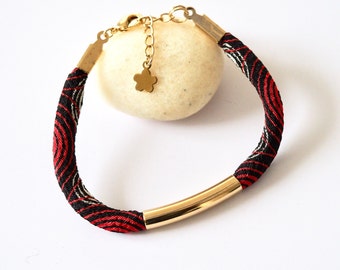 Bracelet japonais, délicat, original / tissu de Kimono, or fin / bijou de créateur / fabrication artisanale française/ fait main