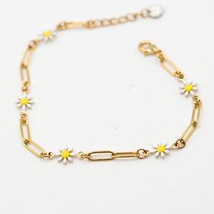 pulseira de flor margarida aço inoxidável branco e amarelo presente para mulheres pulseira mãe-filha criação artesanal presente para mulher presente para meninas
