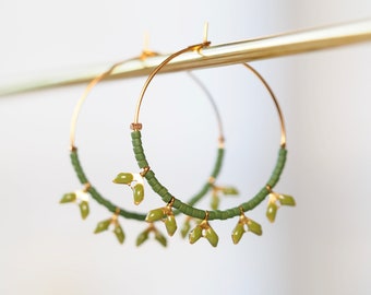 Khaki hoop earrings gilded with fine gold / designer jewelry / Japanese Miyuki glass beads / artisanal creation