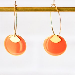 Pendientes criollos dorados con oro fino de 1 micra / joyas de diseño / lentejuelas esmaltadas con abanicos dorados / creación artesanal francesa