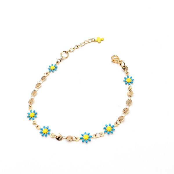 Bracelet marguerite dorée à l'or fin et résine colorée / bracelet pâquerette / bracelet floral / bracelet estival / bracelet mère-fille