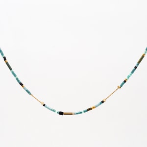 Ultra thin short necklace, tiny Japanese glass beads, 1 micron fine gold chain, designer/handmade jewelry