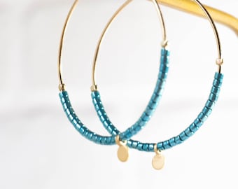 Elegant, minimalist hoop earrings, gilded with 1 micron fine gold / Japanese glass beads / designer jewelry /
