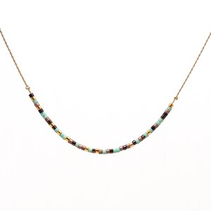 Short, thin, minimalist, delicate necklace / designer jewelry / gilded chain with fine gold Japanese Miyuki glass beads / handmade