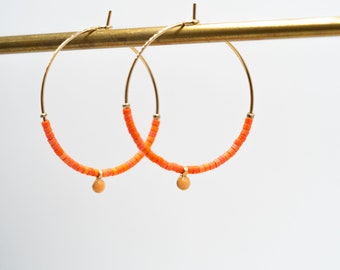 Elegant, minimalist hoop earrings, gilded with 1 micron fine gold / Japanese glass beads / designer jewelry / artisanal creation