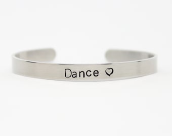 Dance Heart Bracelet, Metal Stamped Dance Bracelet, I Love Dance