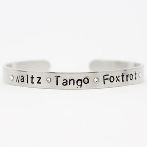 Smooth Ballroom Dance Bracelet, Metal Stamped Dance Bracelet, Waltz Tango Foxtrot