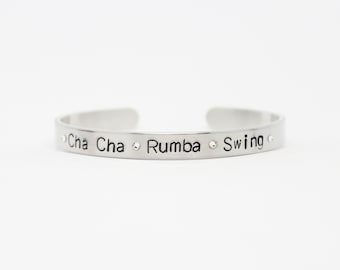 Rhythm Ballroom Dance Bracelet, Metal Stamped Dance Bracelet, Cha Cha, Rumba, Swing