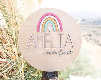 Personalized 3D Wooden Rainbow Name Round Signs, Nursery decor, Room Decor, Gift ideas, baby shower gifts, Newborn, Birth announcements