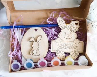 Personalized DIY Easter Basket tag Kits, painting, gift tags, kids crafts, basket stuffers, Easter activities, wood, do it yourself, favor