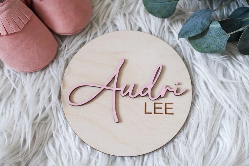 Round Wood Baby Announcement Sign, Nursery, Baby, Room Decor, Baby Shower, Personalized Gifts, kids room, baby photo prop, newborn, wood image 6