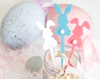 Pack of 3 Easter Bunny Drink Stirrers, Cake topper, Easter decor, Easter props, Bunny tails, bunny decor, acrylic, cute,