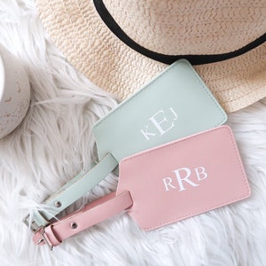 Personalized Luggage Tags, Monogrammed Luggage Tags, Travel, Couple Gifts, Bridesmaids, Best Friend, Sister, Bride, Wife, Leather, Monogram image 2