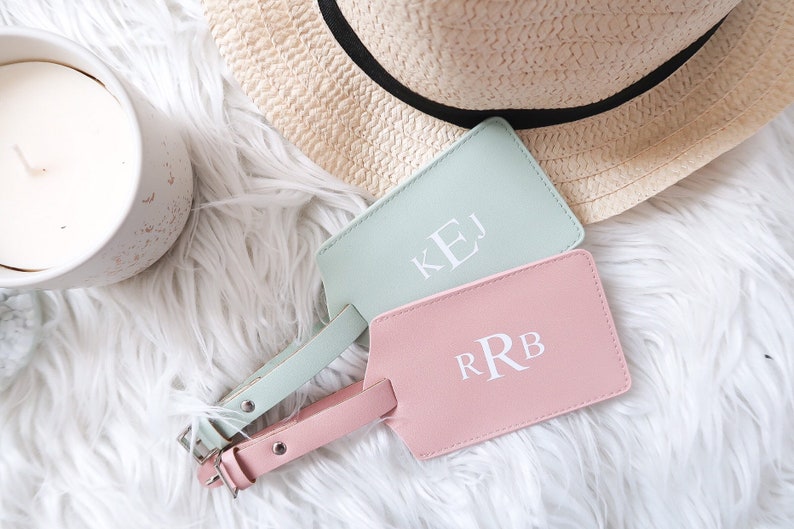 Personalized Luggage Tags, Monogrammed Luggage Tags, Travel, Couple Gifts, Bridesmaids, Best Friend, Sister, Bride, Wife, Leather, Monogram image 2