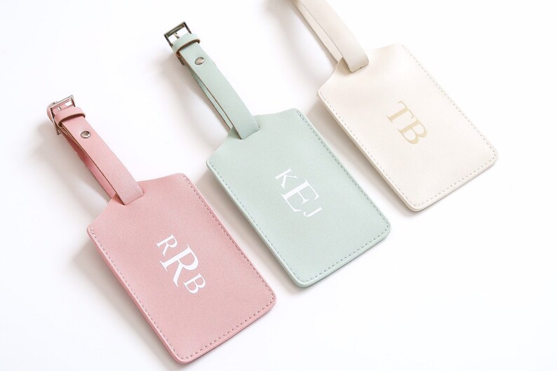 Personalized Luggage Tags, Monogrammed Luggage Tags, Travel, Couple Gifts, Bridesmaids, Best Friend, Sister, Bride, Wife, Leather, Monogram image 1